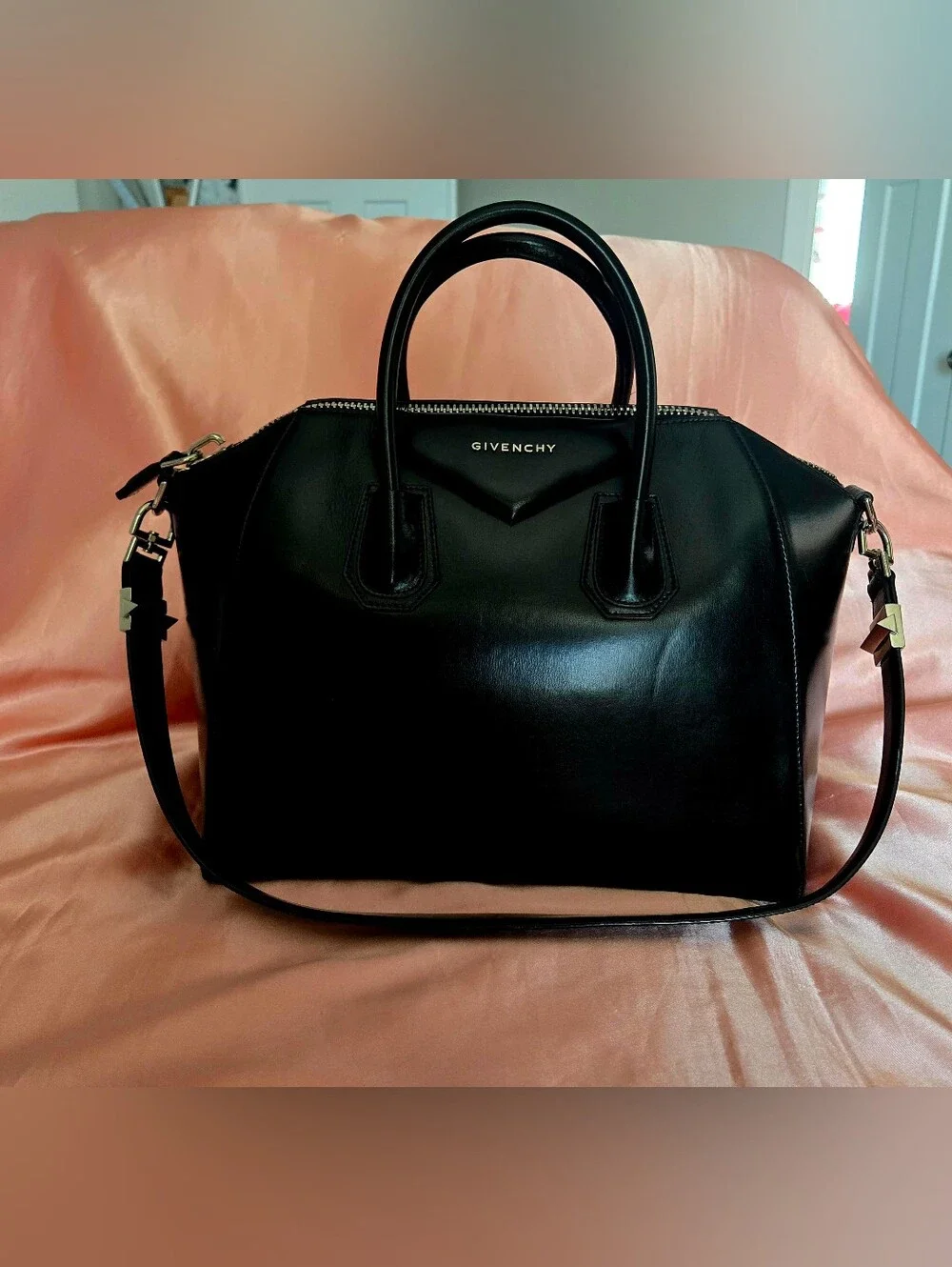 Givenchy Medium Antigona Black Smooth Leather Silver Hardware Authentic